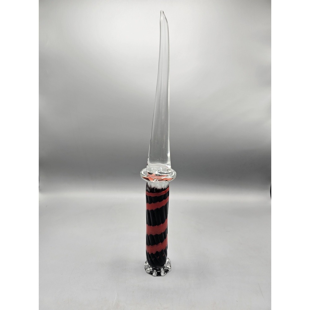 Handblown Art Glass Knife Dagger Red & Black Decorative Unique Artisan 16"‎